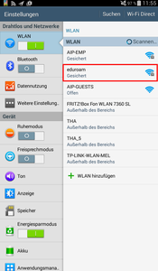 eduroam - Auswahl