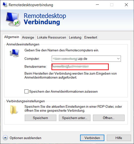 RDP-Verbindung - Schritt 3