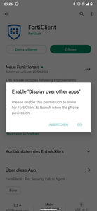 Einrichtung FortiClient Android - "Display over other apps" erlauben