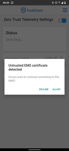 Einrichtung FortiClient Android - Abfrage EMS-Zertifikat