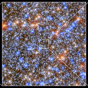 Three partial images showing the star cluster Omega Centauri with countless stars, looking closer to the centre image by image